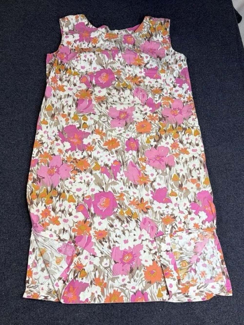 Vintage 60s Floral Sleeveless Shift Dress Pink Orange White